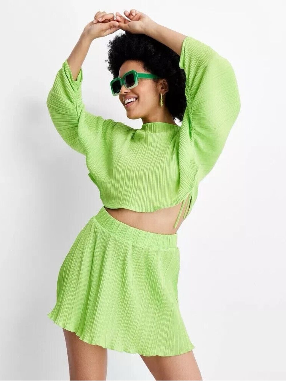 Future Collective Exaggerated Flowy Plisse Mini Skirt